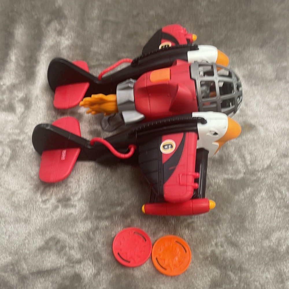 Imaginext Fisher-Price Sky Racers Twin Eagle Plane With Pilot/Flight Suit/Discs - Picture 6 of 14